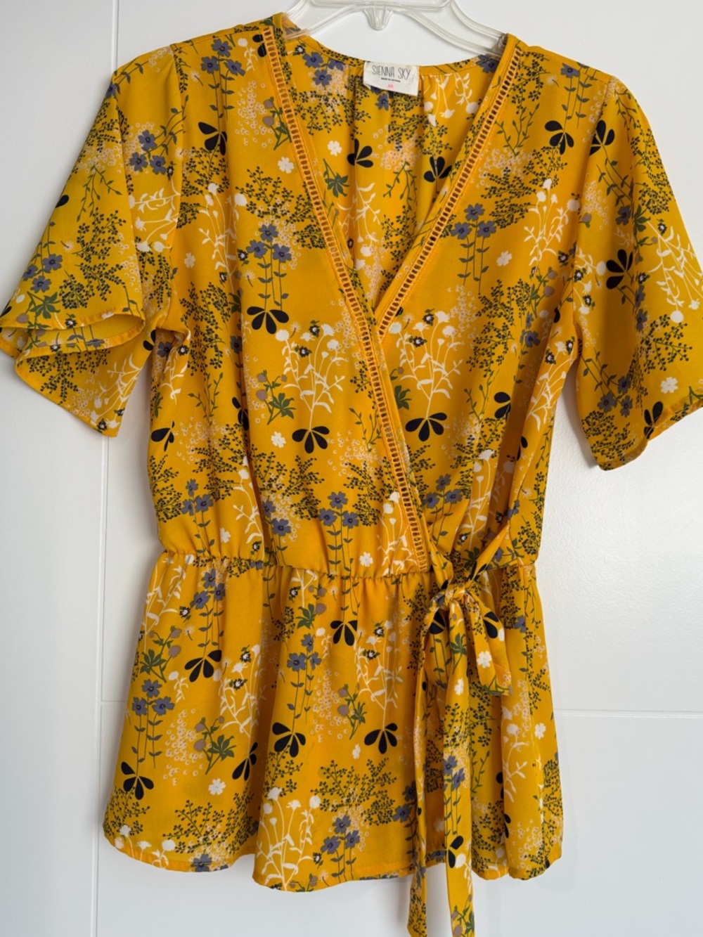 Sienna Sky Mustard Floral Wrap Blouse